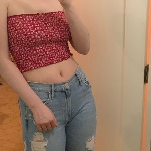 Brandy Melville  Cleo Red Floral Tube Top Crop Top